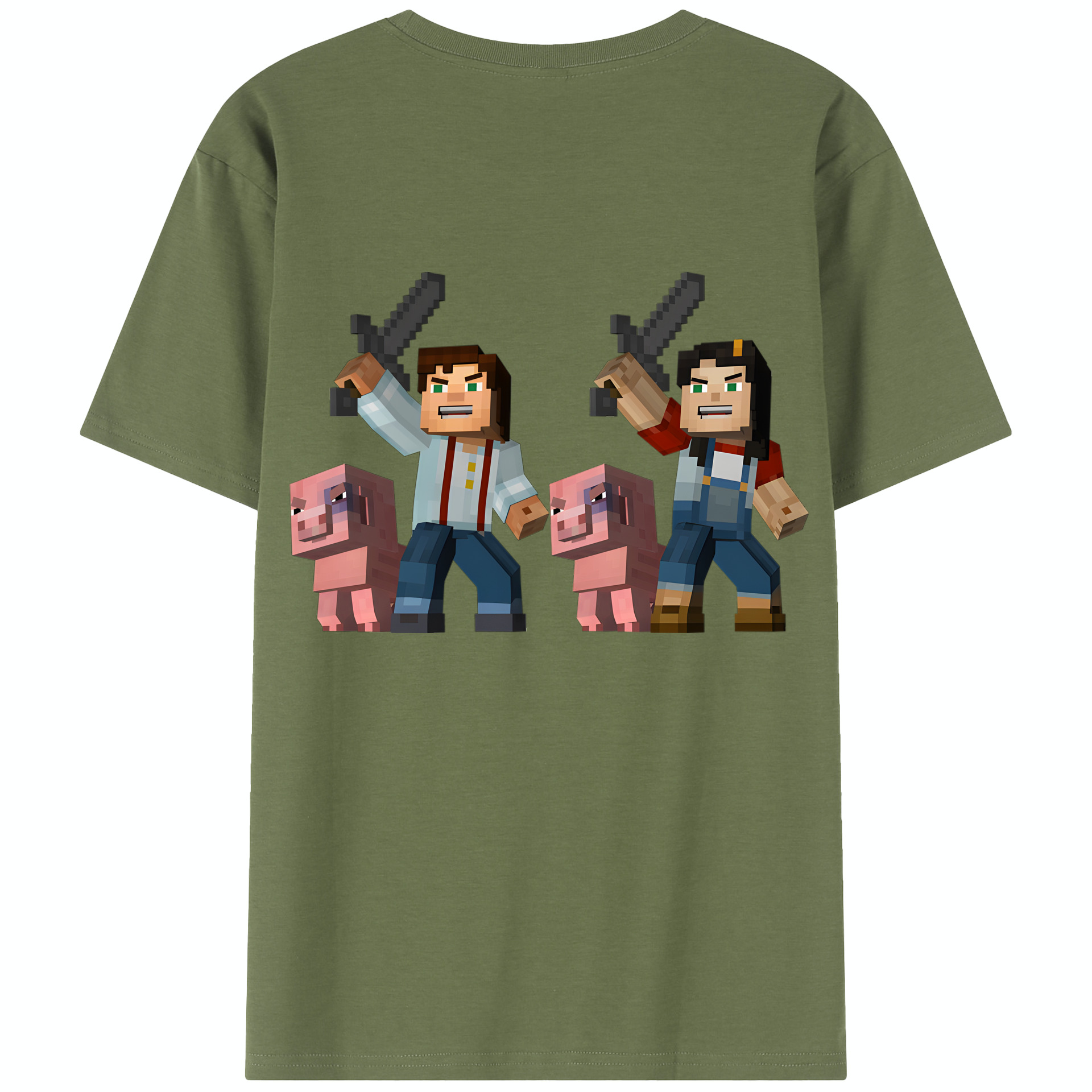 （画像用） マインクラフト ブロックの世界 Minecraft MC Block world 綿100％半袖Tシャツ（背面プリント）